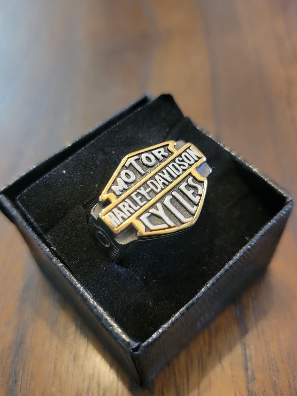 Harley-Davidson Black and Gold Bar & Shield Ring